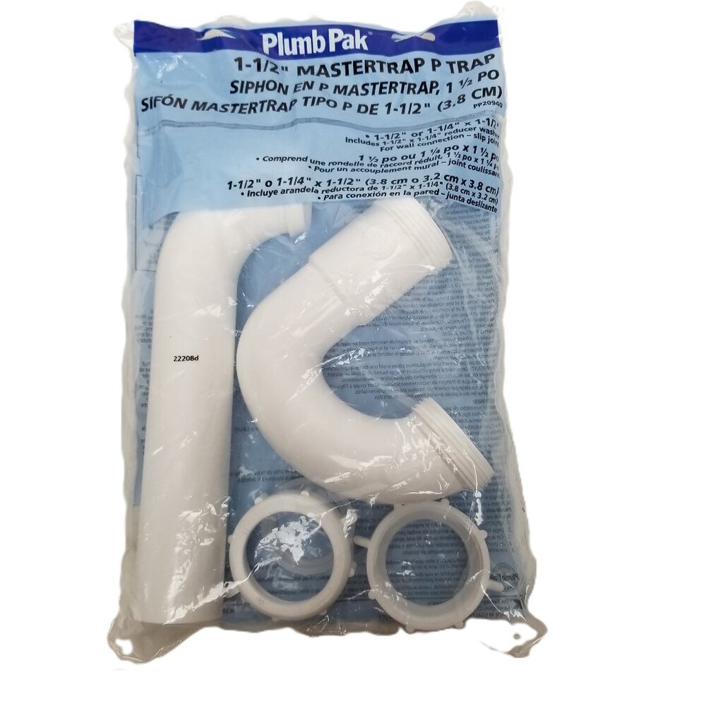 1-1/2 1-1/4 P Trap White PVC Plumbing Kit Sink Drain New Sealed PlumbPak DIY USA